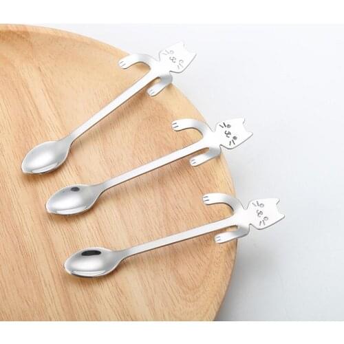 Stainless Steel Sturdy Humanized Streamline Design Cat Coffee Tea Long Handle Spoons Dinnerware LX4399