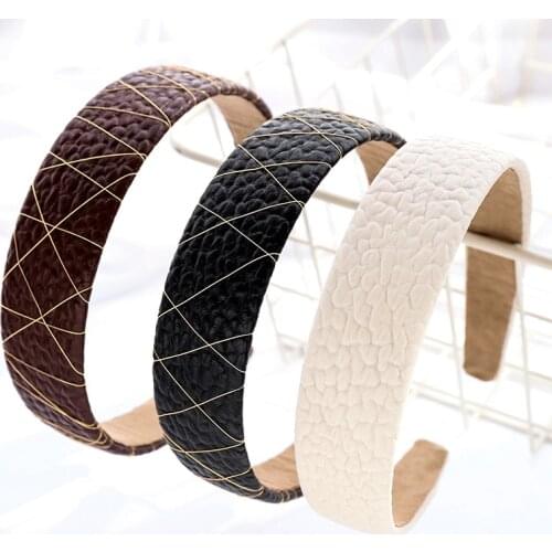 2020 Christmas Vintage PU Leather Bezel Hairband Women Braided Turban Headband Girls Hair Accessories Opaska Do Wlosow Diademas
