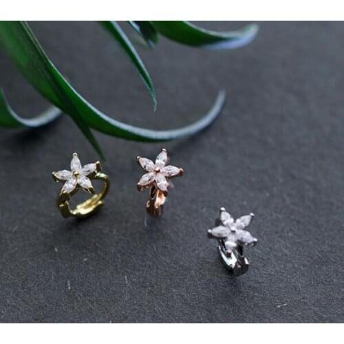 Very Tinny Small 7mm 1pair Real. 925 Sterling Silver jewelry Prong CZ AAA+ Flower Hoop Huggie Earrings FOR CHILD Girls GTLE2609