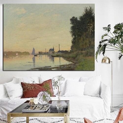 Print Claude Monet Afternoon Argenteuil Lake Impressionist Landscape Oil Painting on Canvas Poster Wall Picture for Living Room