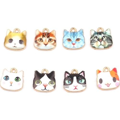 10 PCs Animal Series Zinc Based Alloy Pendant Charms Cat Animal White & Pink Color Enamel Necklace Earrings Making 13mm x 13mm