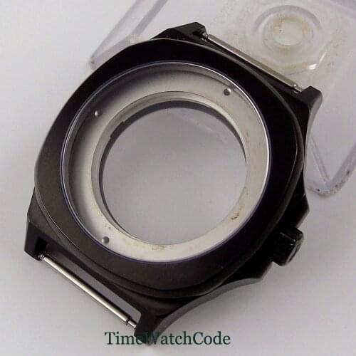 Fully Black Square 44mm Watch Case Parts Fit For Miyota8215 821A DG2813 Sapphire Glass Stainless Steel Brushed Case Clear Back
