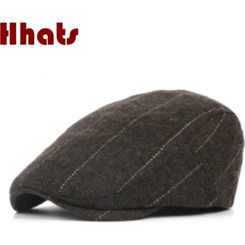 Which in shower striped male beret adjustable thick warm winter berets cap autumn wool flat peaked hat french style painter bone