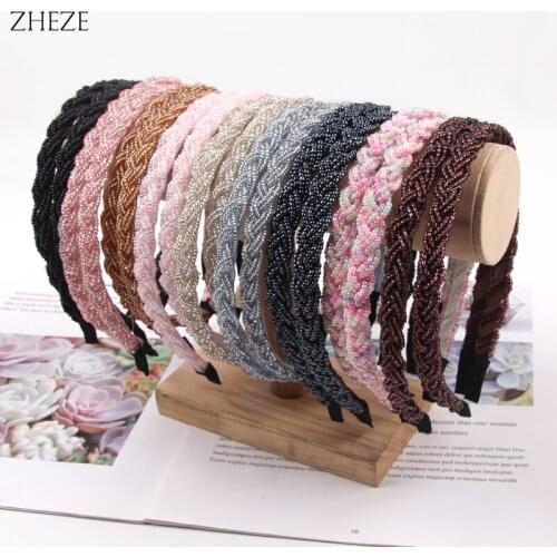 2Pcs 2021 New Arrival Fashion Braided Pearl Headband For Girls Luxury Princess Hair Accessories Women Colorful Beaded Hairband