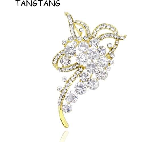 Golden Plated Women Rhinestone Wedding Brooch Pin For Dress Hat Accessory Sparkly Costume Jewelry Promotional Gift, Item: BH8278