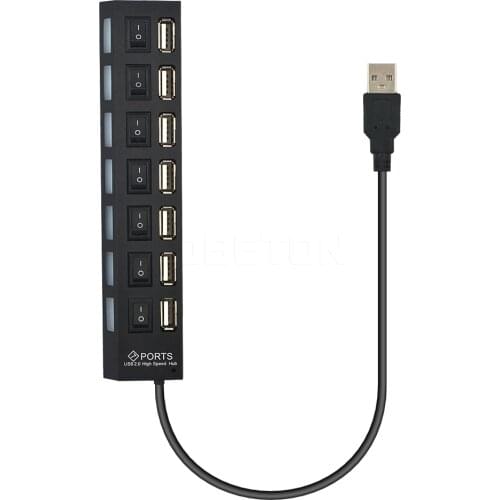 7 Ports USB Hub 480 Mbps USB 2.0 Hub On/Off Switch Hub USB Splitter For PC Laptop Computer Peripherals Accessories