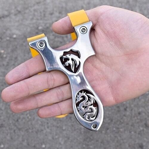 Hunting Stainless Steel Slingshot Dragon Lion Pattern Hollow Design Flat Rubber Band Outdoor Sports Catapult Suitable for Novice