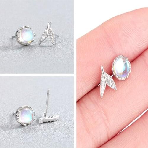 Kinitial Fish Tail Stud Earrings for Kids Women Trendy Mermaid Earrings Fashion Jewelry Pendients Crystal Charm Earring Bijoux