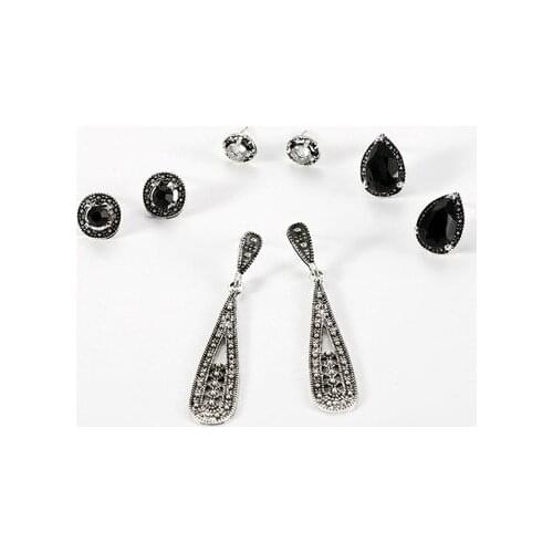 Crystal 4 Restoring Ancient Ways of The Ear Stud Earrings Earrings Eardrop Circle Suit Combination Black New Bohemia Women Round