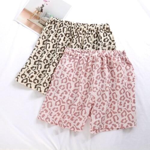 Summer Couple Bottom Shorts Pure Cotton Crepe Leopard Print Short Pajama Pants Men /women Loose Home Sleep Shorts Beach Pants