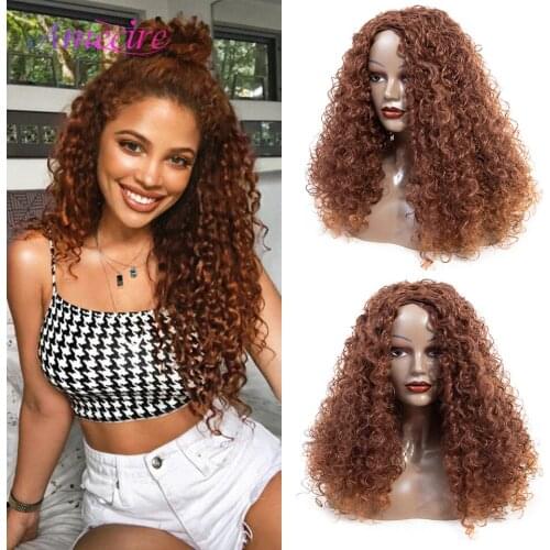 Medium length Curly Synthetic Wig Ombre Brown Hair Wigs Curly Wavy Wigs Wigs Heat Resistant Fiber for Women
