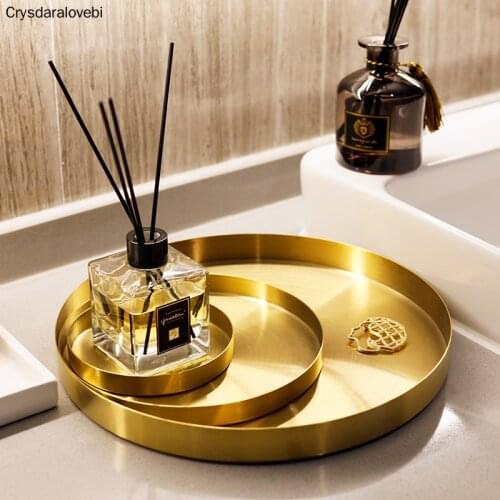 Nordic Round Stainless Steel Storage Trays Gold Color Simple Style Jewelry Necklace Cosmetic Dessert Plate Home Organizer