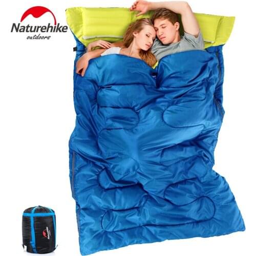 NatureHike Outdoor Envelope Sleeping Bag 2 Person Camping Hiking sleeping sack with Pillow Comfortable Warm Soft Couple fleabag