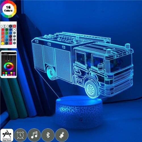 Fire Truck LED Night Light Touch Sensor 3D Nightlight USB Atmosphere Table Lamp for Kids Bedroom Decor Gift Prize for Kids Child
