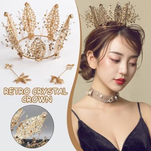 Gold Color Metal Tiaras and Crowns Baroque Headbands for Women Girls Luxury Headpieces Bride Wedding Hair Jewelry Accessories