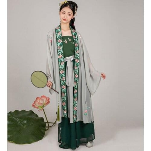 Ancient Traditional Chinese Women Elegant Hanfu Dress Fairy Embroidery Stage Folk Dance Costume Retro Tang Dynasty 3 Piece Sets