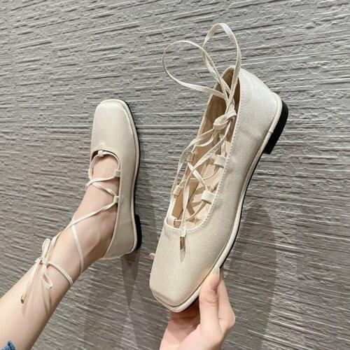 Celebrity Cross-tied sneakers women shoes 2021 shallow square toe loafers cut out satin moccasins woman flats big size 42/43