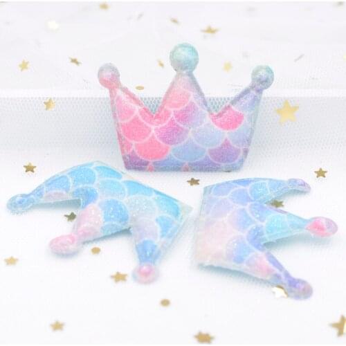 Upscale Glitter Powder Fish Scale Iridescence Fabric Padded Patches Crown Appliques for DIY Hat, Gloves, Clothing Ornament S22