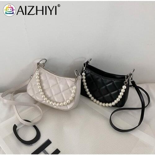 2021 Women Designer Handbag Retro Lattice Pattern Pearl PU Pure Color Handbag Shoulder Messenger Bag Soft Leather