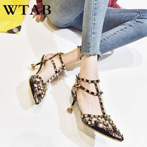 WTAB women high heels shoes 2019 fashion rivet summer pumps ladies shoes chaussures femme pu Platform high heels women sandals