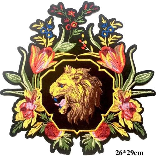 1Piece Vintage Lion Flower Patches Iron on Applique Patches for Clothing Big Lion Flower Patch Applique LSHB680