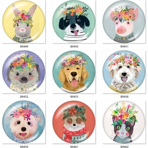 Animals dog Pig rabbit cat 10pcs mixed 12mm/18mm/20mm/25mm Round photo glass cabochon demo flat back Making findings B9447