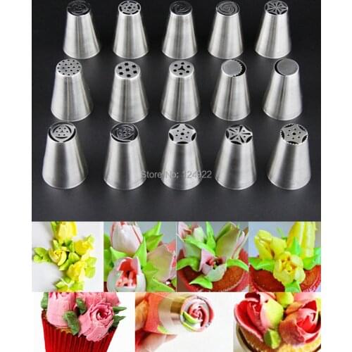15 Pcs/set Stainless Steel Russian Tulip Icing Piping Nozzles Fondant Cake Decoration Decorating Tips Tools