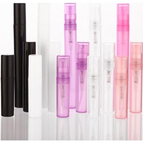 10pcs/Lot 2ml 3ml 4ml 5ml Pink White Black Clear Purple Plastic Perfume Spray Bottle Sample Mist Sprayer Atomizer Perfume Bottle