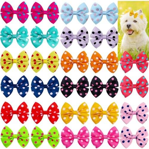 50pcs Pet Dog Puppy Cat Hair Bow Dog Hairpins with Clips Big Polka Dots Dog Grooming Handmade Hair Accessories