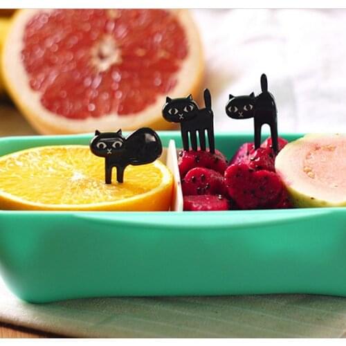 6pcs/set Black Cat Fruit Forks Snack Dessert Forks Food Picks Bento Accessories Kitchen Utensils