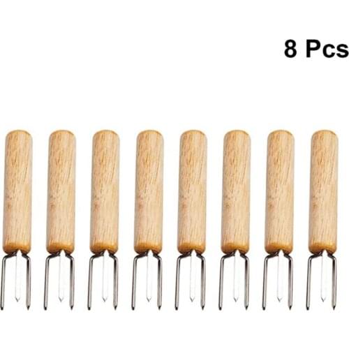 8PCS Corn On The Cob Holders Stainless Steel BBQ Prongs Skewers Forks With Wooden Handle Barbecue Accessories Kichen Tool