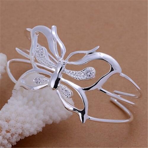 925 Sterling Silver Butterfly Zircon Opening Bangle For Woman Wedding Engagement Fashion Charm Party Jewelry Gift