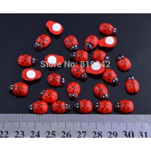 Free Shipping 200pcs/lot 13x9mm Red Painted Ladybug stickers Wood Cabochon Beads Craft Ornament Scrapbooking