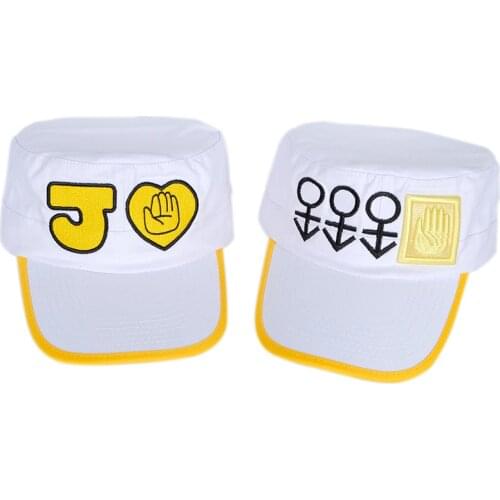 Anime JoJos Bizarre Adventure Kujo Jotaro Baseball Caps White Hat Student Cap Cosplay Props Embroidery Halloween Xmas Gift