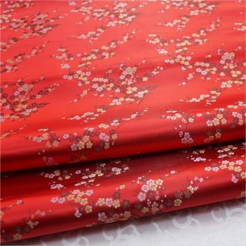 CF773 Plum Blossom Red Chinese Traditional Silk Brocade Fabric Chinese Wedding Clothing Pillow Case Fabrics DIY Materials