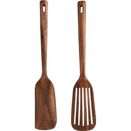 Wooden Kitchen Cooking Utensils,2 PCS Wooden Spoons and Spatula for Cooking, Sleek, Cookware for Home Use and Kitchen