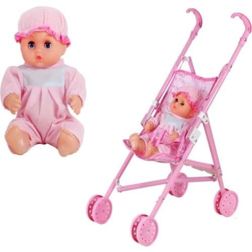 Baby Doll Cart Set Stroller Toy Pretend Play Toy Set Infant Trolley for Kids Play House Doll Accessories Educational toy Girls