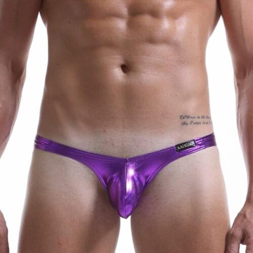 Men Sexy shinny Leather Bikini Briefs Underwear Hot Men Gay Underwear Briefs Nylon Solid color