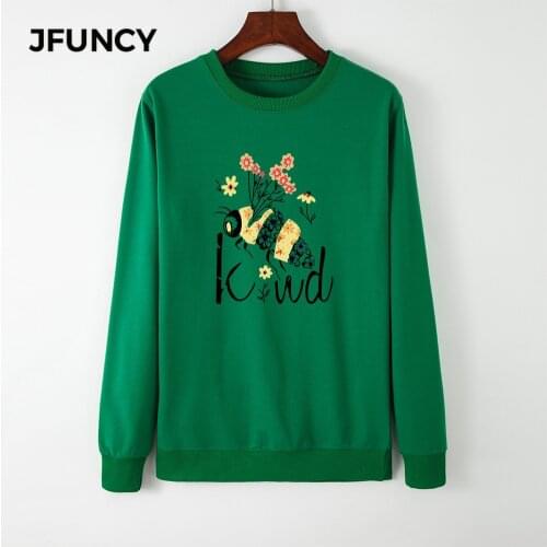 JFUNCY 2020 Autumn Plus Size Women Pullover Female Casual Hoody O Neck Long Sleeve Hoodie Cute Bee Print Tops Mujeres Sweatshirt
