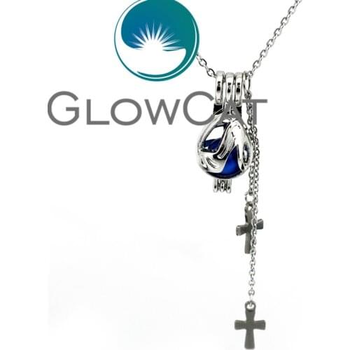 KK608-Cross Tassel High Heel Shoes Beads Cage Essential Oil Diffuser Oyster Pearl Locket Pendant Necklace