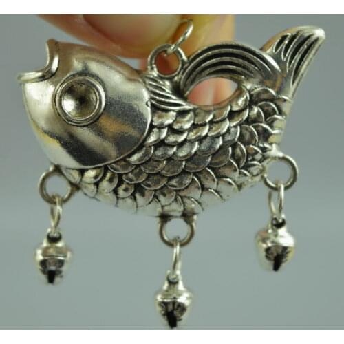 Collectible China Style Tibet Silver copper Carved Lifelike Fish Fine Pendant