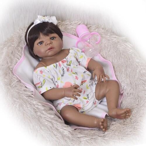 Baby girl short hair 55cm vinyl body realistic newborn baby with 1pcs clothes give children the best gift African girl bebe rebo