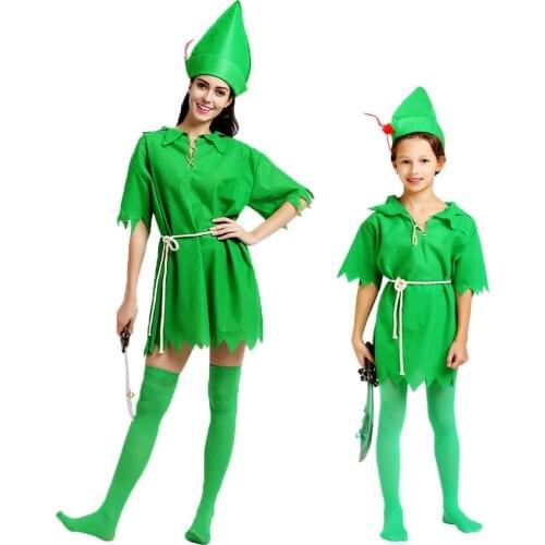 Umorden Peter Pan Costume Child Kids Boys Girls Peter Pan Costumes for Women Men St. Patricks Day Cosplay with Stockings