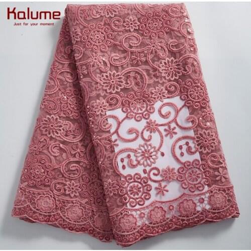 Kalume African Lace Fabric Sequins French Milk Silk Lace Fabric Summer Nigerian Milk Silk Lace Fabric For Wedding Party SewH2321