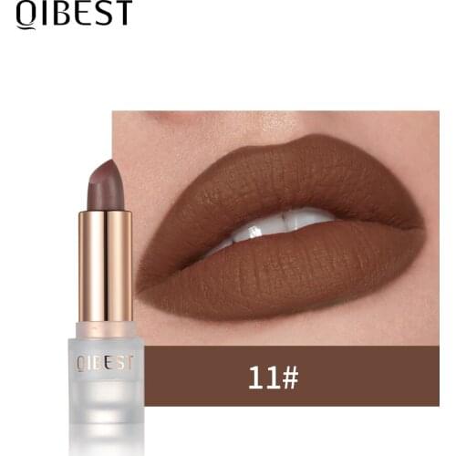 QIBEST Matte Lipstick Lip Makeup Nude Lip Stick 11 Colors Waterproof Velvet Women Cosmetics Long Lasting Lipstick