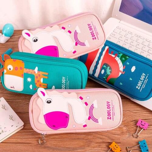Cute Cartoon Student Leather Pencil Pen Case Box Makeup Pouch Brush Holder Bag Storage Bags For Kids Pencilbags School Tool