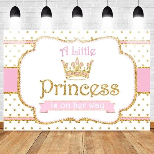 Neoback Baby Shower Backdrop for Photography Little Princess Party Photo Background Gold Sequin Props Banner Decoration Photo