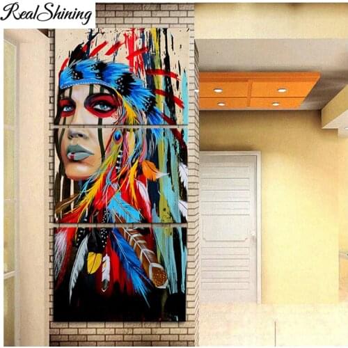 Woman feathered 5D,diy,Diamond Painting 3pcs Cross Stitch,Full Square/Round,Diamond Embroidery Home Arts FS4358