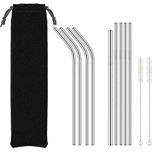 Set of 9 Reusable Replacement Metal Stainless Steel Straws With 2 Cleaning Bristle Brushes for 30oz Yeti, RTIC, Ozark Tumbler