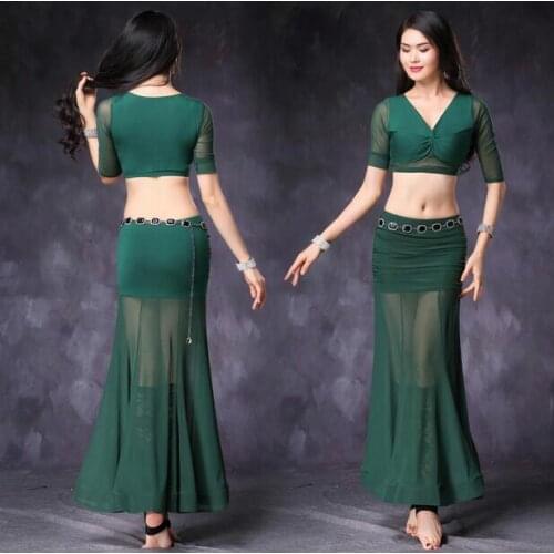 Good Quality belly dance costume set bellydance pratice clothing 3colors Top&skirt suits M, L,XL 1017+3017